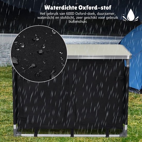 Thuys -Campingkeuken – Kampeerkeuken Met Aluminium frame En Opbergtas - Camping Keuken Met Kooktafel – Campingkast - Opvouwbaar - Zwart — afbeelding 3