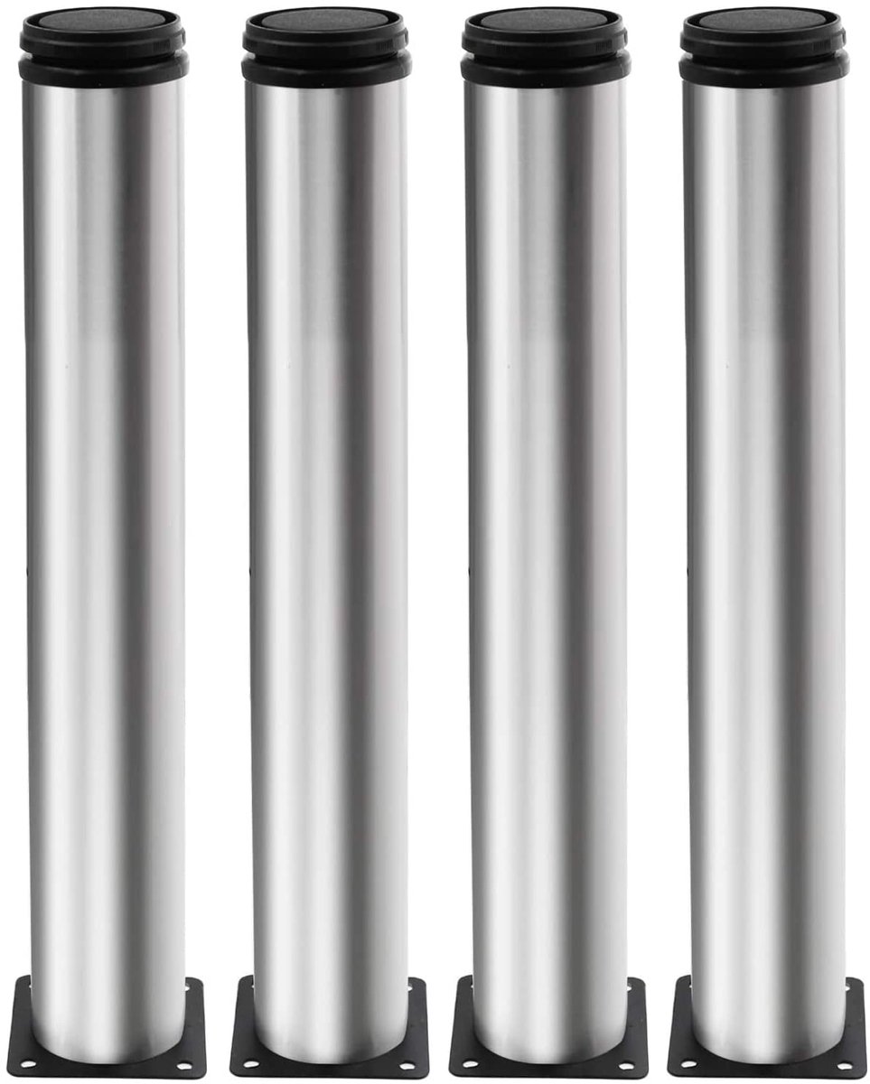 Ibenzoa® Set van 4 Verstelbare Ronde Meubelpoten van Geborsteld Roestvrij Staal voor Diverse Meubelprojecten