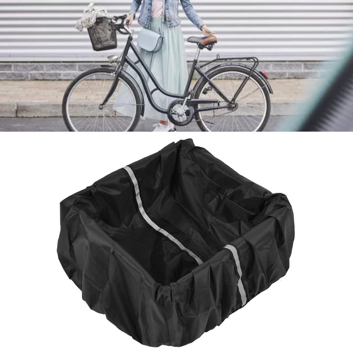 JGS Premium - Waterdichte Fietsmandhoes Zwart Reflecterend | Stofdicht en Lichtgewicht | Fietsmandvoering Sneeuwbescherming Regenhoes | Universele pasvorm Fietsaccessoires.