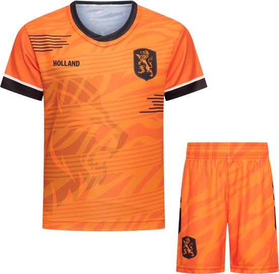 Maillot et short de football Oranje de Nederlands Elftal – Lionnes et Lions du Championnat d'Europe/Coupe du Monde – Tailles Bébé à adulte – Nouveau Design – Taille 140