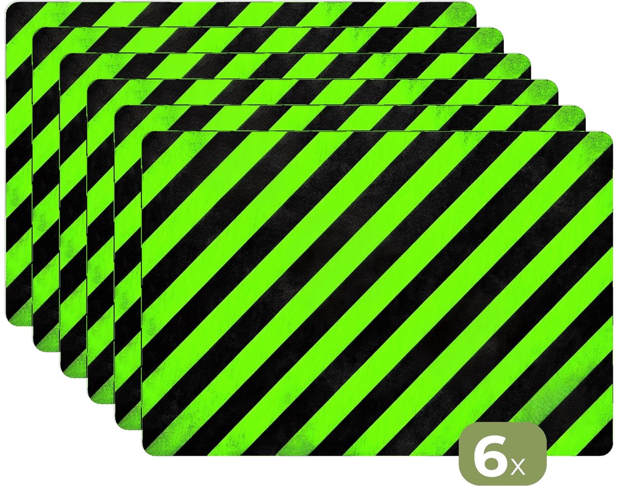Placemats - 6 stuks - 45x30 cm - Placemat kunststof - Strepen - Schuin - Groen - Borden onderleggers - Decoratie voor op tafel - Keuken tafeldecoratie accessoires - Vinyl onderlegger - Tafelversiering