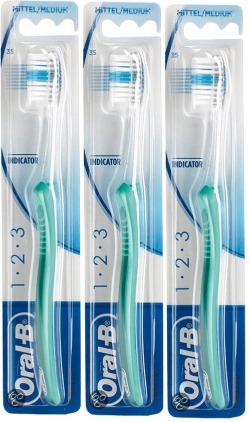 Oral-B 1-2-3 Indicator 35M - 3 stuks - Tandenborstel - Voordeelverpakking