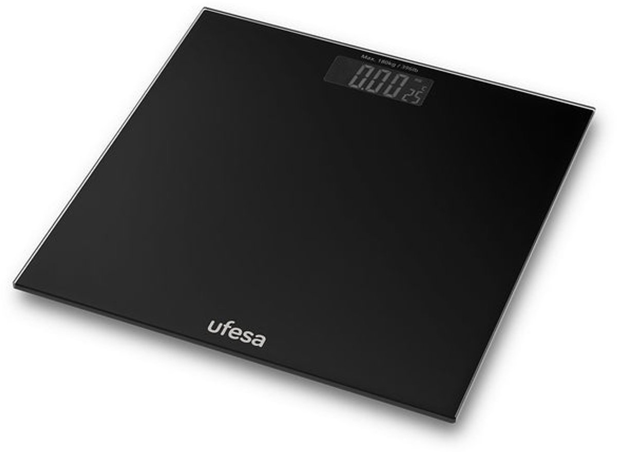 Ufesa Zurich Digitale Personenweegschaal – Zwart Glas – Max. 180 kg – LED Display – Ultradun Design