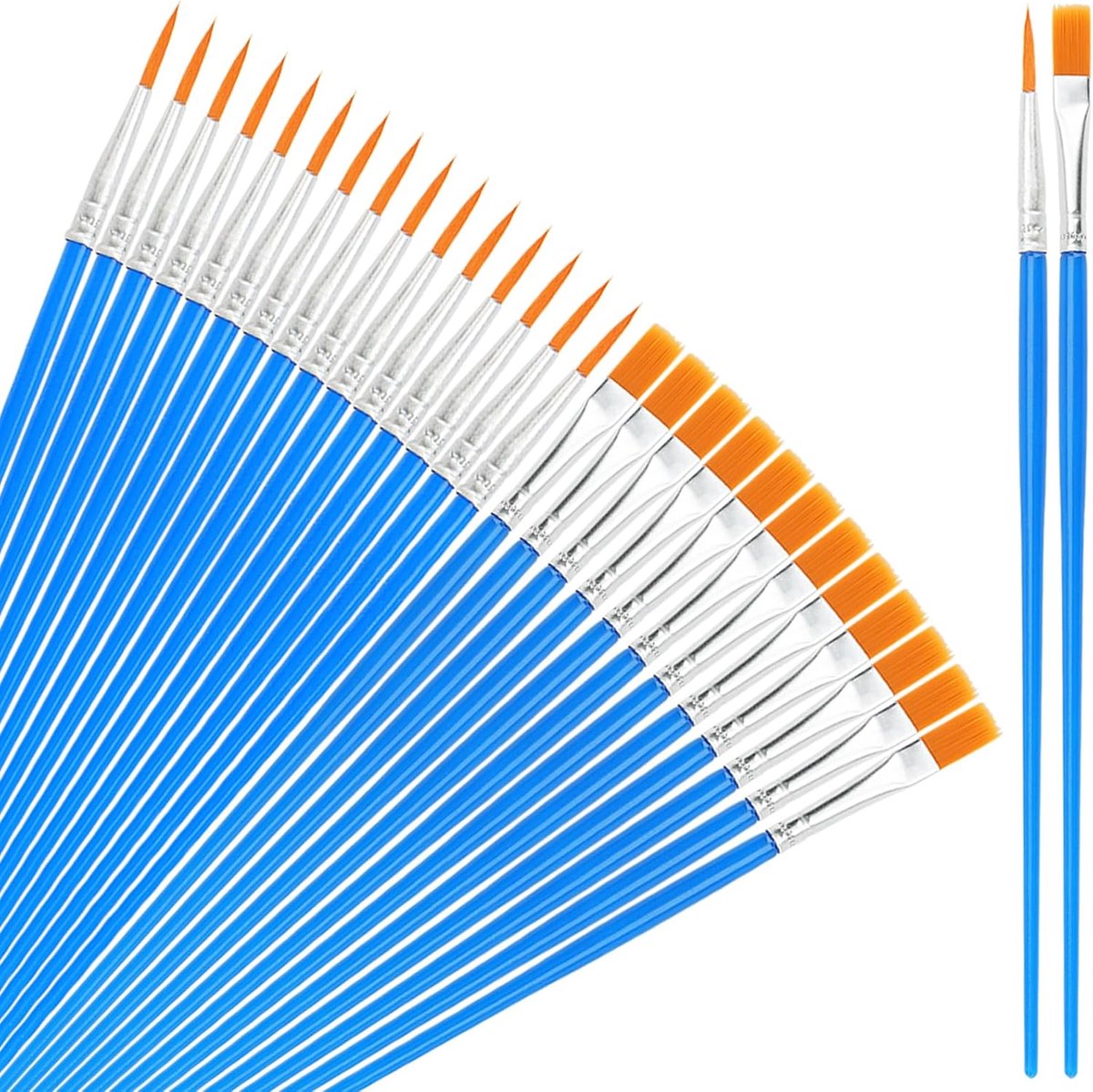 Kleine penselenset - 200 stuks - fijne detailkwasten en platte penselen - nylon