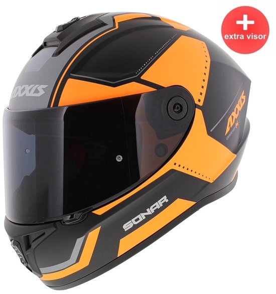 Axxis Draken S helm Sonar mat oranje S + Extra donker vizier