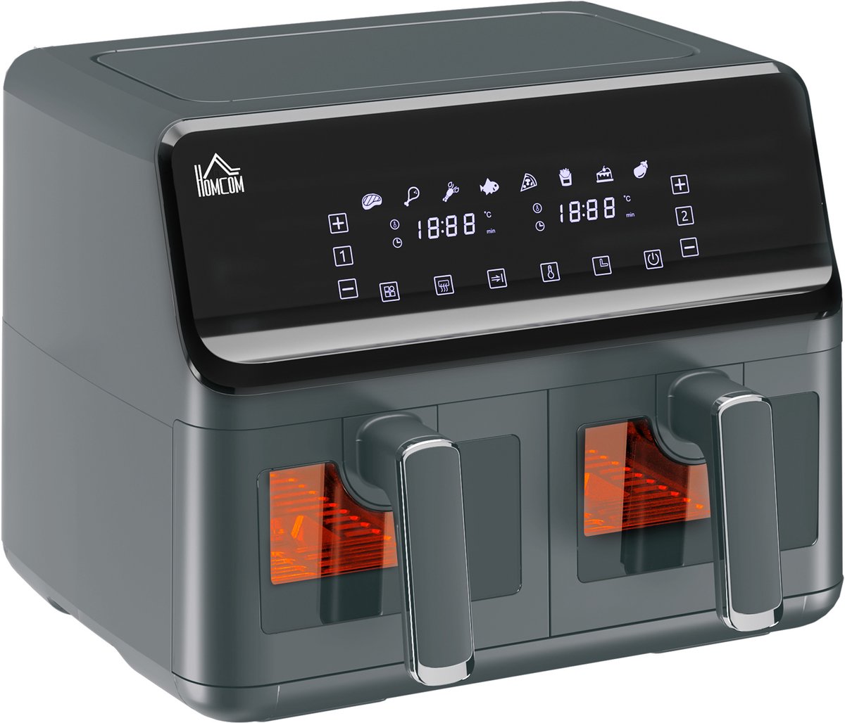 HOMCOM-Airfryer-Staal-38,5x38x30,5cm-Grijs