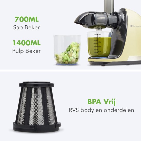 KitchenBrothers Slowjuicer - Presse-agrumes - Presse-légumes et fruits - 700 ml - Avec réservoir à pulpe - Machine à jus - Champagne