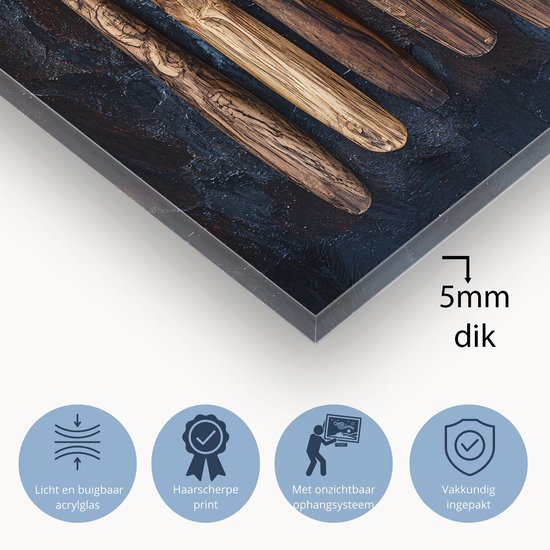 Cuillères en bois aux herbes - Tableaux sur verre aux épices - Cuillères d'art - Nature morte - Tableau plexiglas - Décoration salon industriel - verre acrylique 70x105 cm