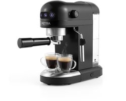 Petra PT5240 Espresso Koffiezetapparaat Met Melkopschuimer - 1,4L Barista Stijl Enkel of Dubbel Shot Espresso, Compact Met 15-Bar Italiaanse Drukpomp, PFAS-vrije coating, Compatibel Met Gemalen Koffie, 1465W, Zwart