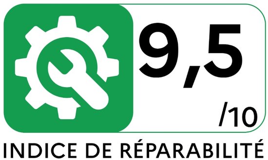 Groen logo "Indice de réparabilité" met score 9,5/10.