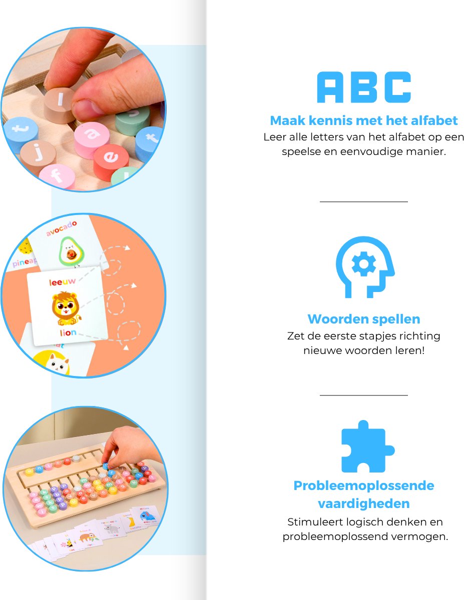 Mauzek® Spellingbord - Montessori speelgoed - Leren lezen - Houten speelgoed - Letters leren - Alfabet leren - Spellen - Educatief speelgoed - Sensorisch - Peuter speelgoed - Kleuter - Jongens - Meisjes - 3 jaar - 4 jaar - 5 jaar - 6 jaar - 7 jaar — afbeelding 4