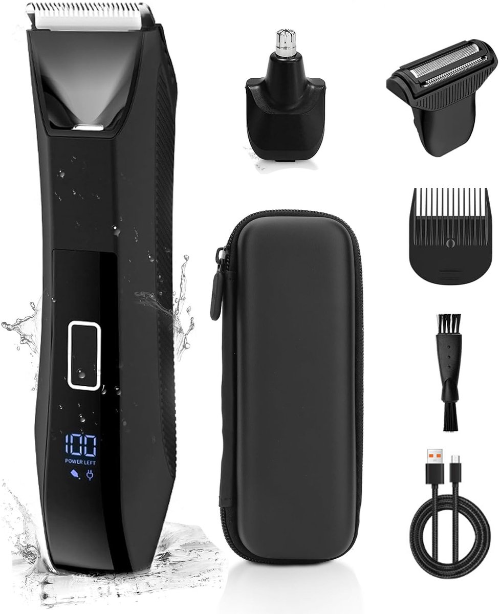 Bodygroomer mannen-3-in-1 baardtrimmer voor heren-bodygroomers-Inclusief neushaartrimmer-Smooth Shave Body Detailer - Lichtgewicht - Met reisslot - LED-scherm - IPX7 waterdicht-Inclusief opbergtas