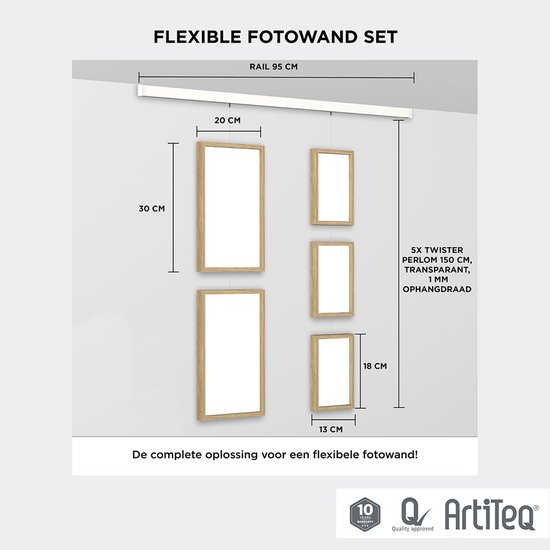 Artiteq - Cadre Photo Mural - Ensemble de Cadres Photo Flexibles - Collage de Photos pour Montage Horizontal et Diagonal - 5 Cadres Photo - 3x 13 x 18 et 2x 20 x 30 cm - Chêne Naturel