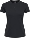 Zwart dames t-shirt met kleine logo-applicatie op de borst. Korte mouwen en ronde hals.