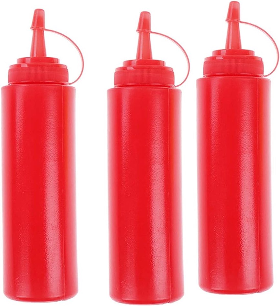 Image of 3 STKS Rode Squeeze Saus Fles 13 oz - Kruidingsflessen - Plastic Squeeze Dispensers met Caps - Kruiden Opslag Container - Meetflessen voor Keuken