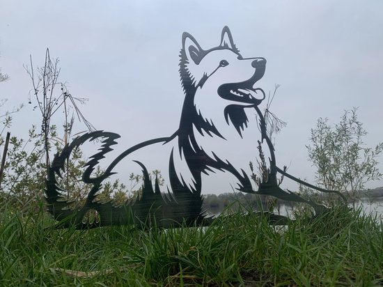 Metalen hond - Witte Herder - Tuinprikker - Tuindecoratie