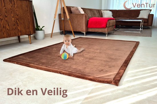 VenTur Speelmat - 200 x 150cm - 2cm Dik - Extra Zacht - Bruin - Veilig voor alle Kinderen - Modern en Duurzaam Design - Opvouwbaar - Babymat - Extra Dikke Antislip Speelkleed - Grote Kindermat - Speeltapijt - Speel mat - Anti-slip - Geheugenschuim