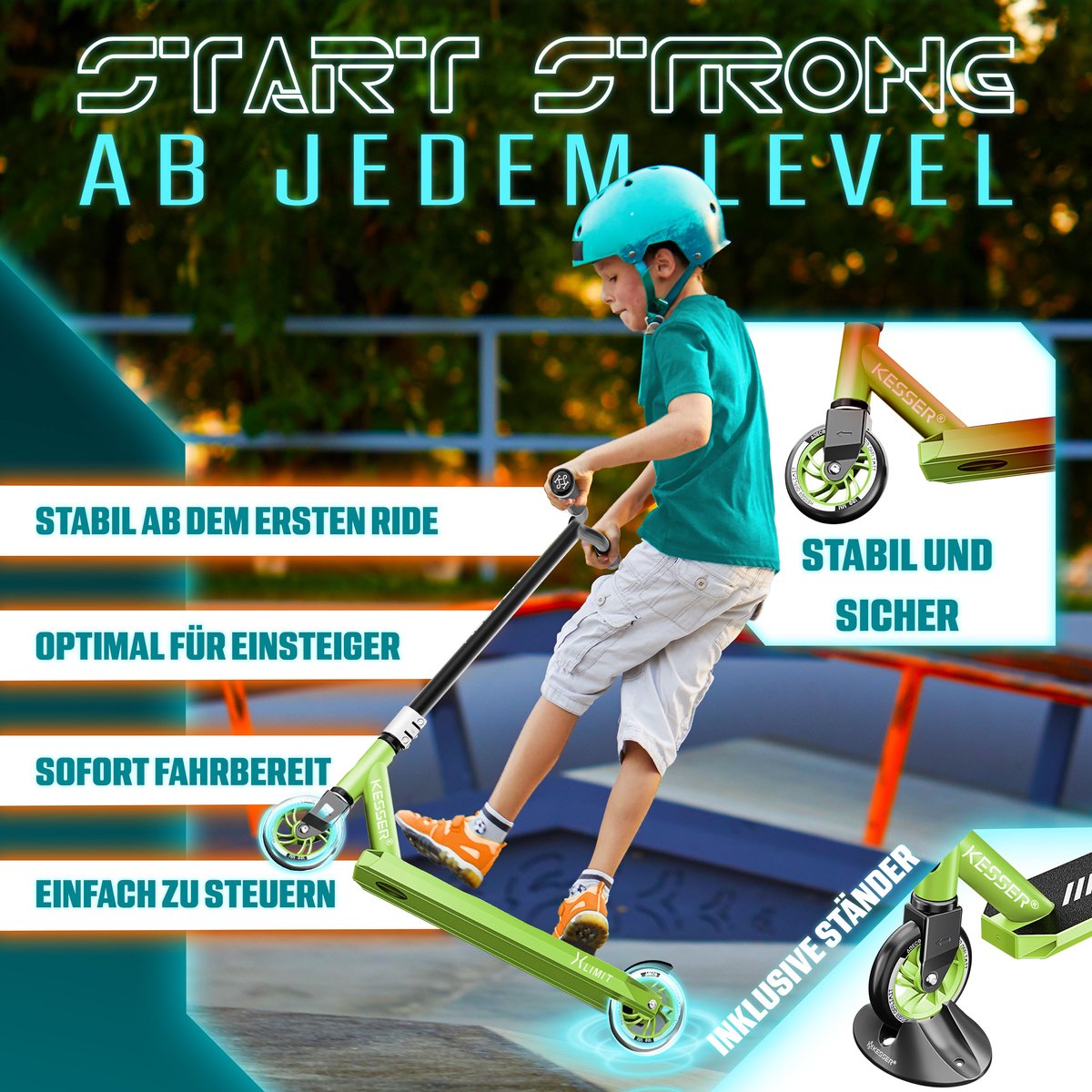 KESSER® Stuntstep X-Limit-Pro 360° Step voor Volwassenen en Kinderen - Lime Groen