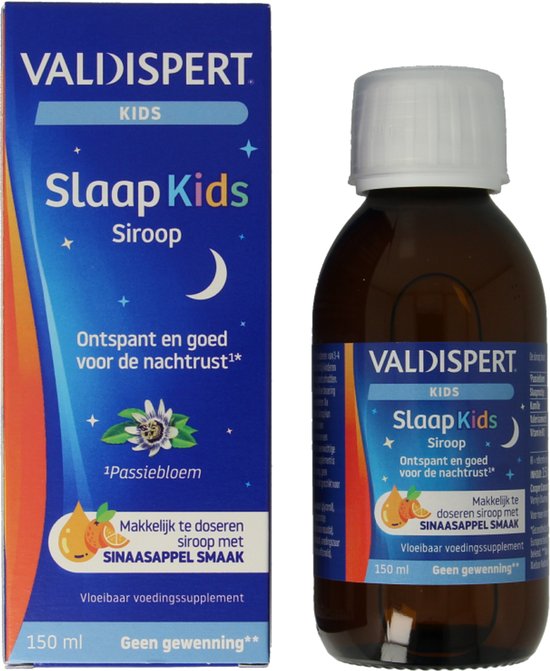 Valdispert Slaap Kids siroop - Passiebloem ontspant en is goed voor de nachtrust* - Geen gewenning** - Met sinaasappelsmaak - Kids vanaf 3 jaar - 150 ml