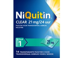 NiQuitin Clear Pleister Stap 1 - 21 mg/24 uur - Nicotinepleister - Stoppen met roken - 14 stuks