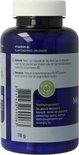 Achterkant van een blauwe pot met label met gebruiksaanwijzing, waarschuwing en recyclebare verpakking symbool.