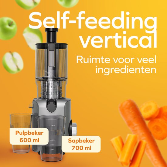 KitchenBrothers Slowjuicer - Verticaal - Juicer - Groenten en Fruitpers - 126 mm - 750 ml - Grijs van KitchenBrothers — afbeelding 3