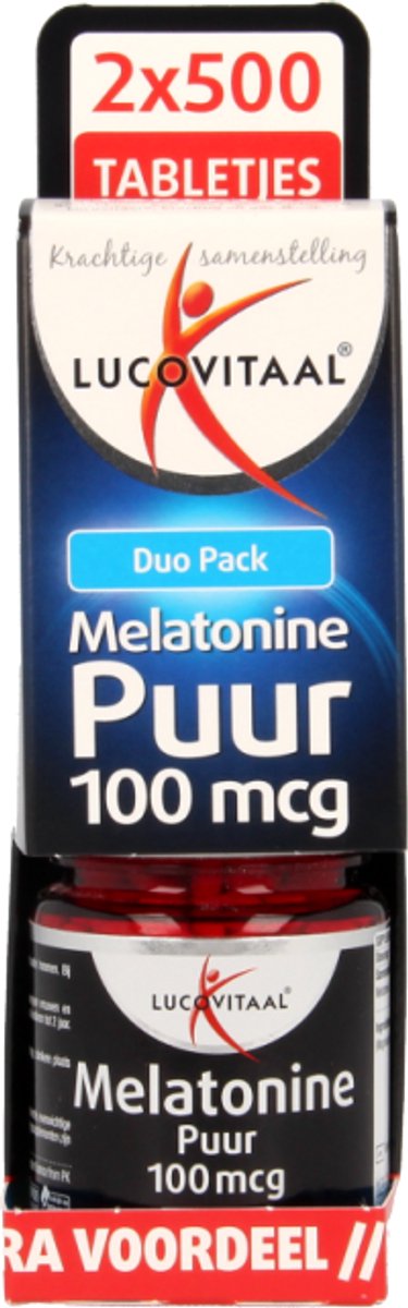 Goedkoopste Lucovitaal Melatonine Puur 100 mcg Voedingssupplement - 2 x 500 Tabletten
