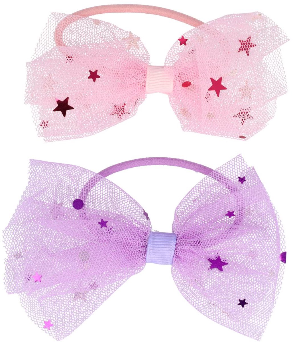 Haarsoires Haarelastieken – Strik 9cm – Tule Stof - Glitters – Roze Paars – Set van 2