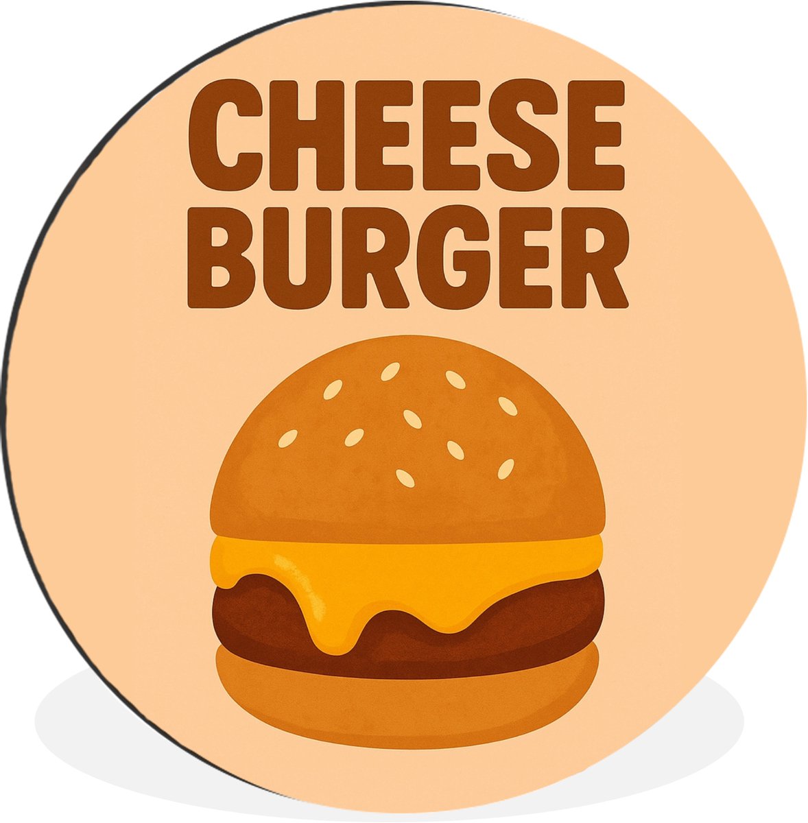 WallCircle Wandcirkel - Muurcirkel - Cheeseburger - Minimalistisch - Geel - Aluminium - Dibond - 120x120 cm - Binnen en Buiten