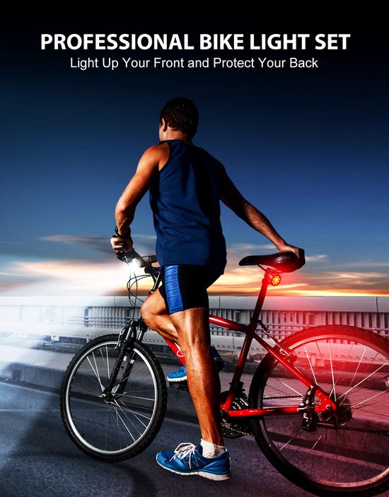 Fietsverlichting Set LED - Fietsverlichting - Fietslampjes Voorlicht & Achterlicht - Fietslamp USB Oplaadbaar - MTB & Racefiets Verlichting - Waterdicht Fietslicht — afbeelding 4