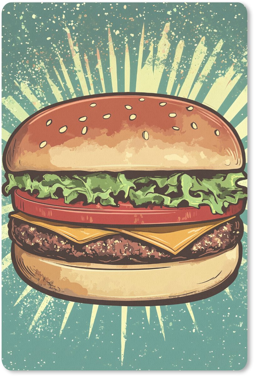 Muismat 18x27 cm - Mousepad Hamburger - Illustratie - Sla - Kaas - Muismatten