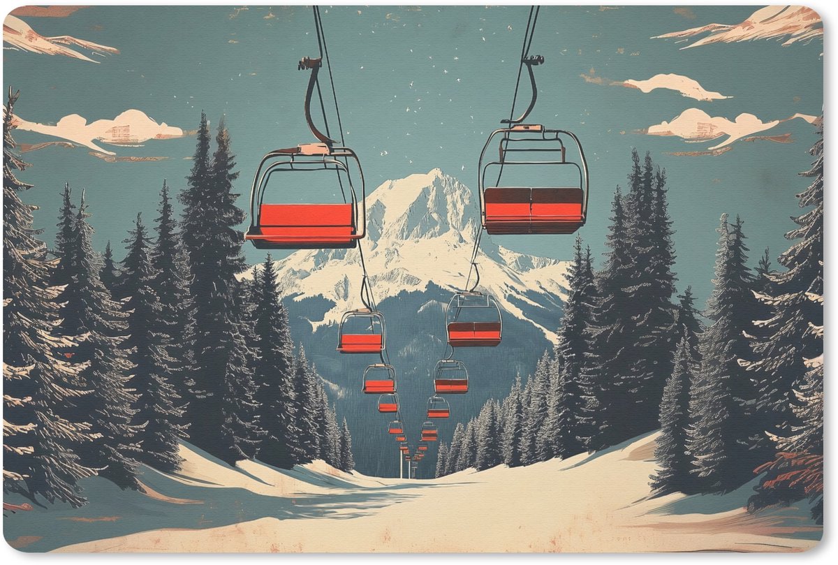 Muismat 27x18 cm - Mousepad Sneeuw - Skilift - Rood - Bomen - Muismatten