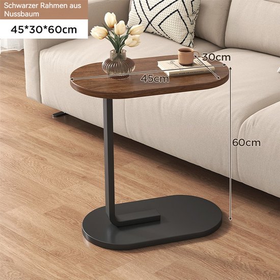 Aibiju Set van 2 C-vormige bijzettafels, sofa eindtafel, laptop koffie snack tafel, industrieel, voor woonkamer, slaapkamer, rustiek bruin en zwart metalen frame, YD-TM051HB-2