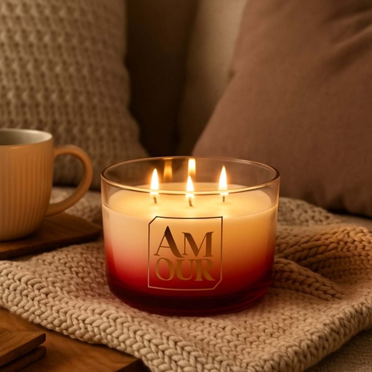 Luxe Geurkaars AMOUR met Rode Ombré Design – Sojawas Kaars in Cadeauverpakking – Romantisch Cadeau voor Valentijnsdag of Liefdevolle Gelegenheden - Rood — cadeau in VALENTIJNSDAG 🌹 - foto 4