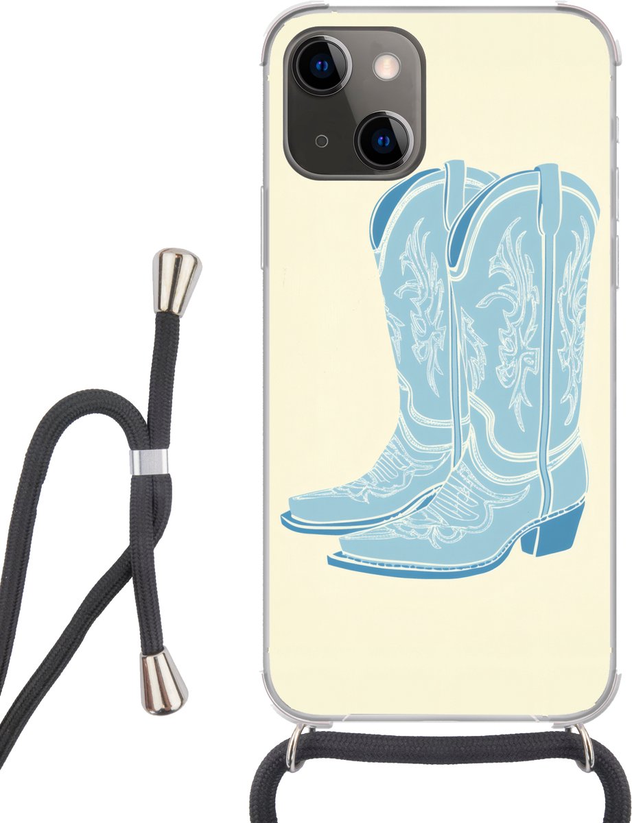Telefoonhoesje Geschikt voor iPhone 13 Mini - Illustratie - Cowboylaarzen - Patroon - Siliconen - Crossbody - Backcover met Koord - Telefoonhoesje met koord - Hoesje met touw Telefoonhoesje