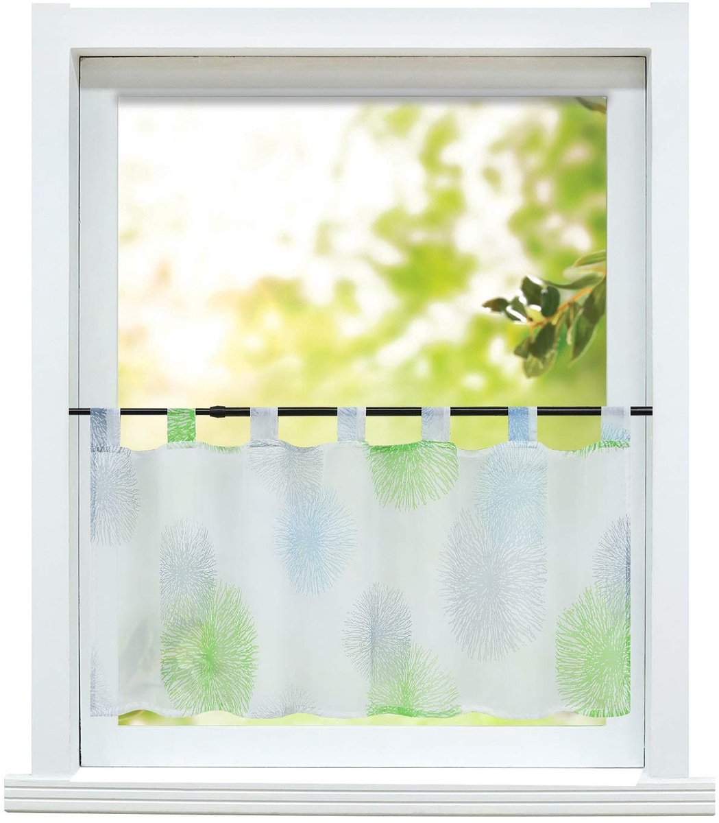 Ibenzoa Vitrage Keukengordijn Met Lussen - Transparant Kort Bistro Gordijn Voor Moderne Interieurstijlen, 60x120cm groen