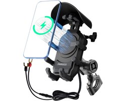 Phreeze PMH10 Telefoonhouder Motor - 100% Trillingsvrij - Snel Draadloos Opladen - Inbouw USB-C & USB-A 12V Motor USB Lader - Geschikt voor iPhone, Samsung, Go Pro Mount - Universeel - Motor Telefoonhouder met USB Oplader - Motor Accessoires