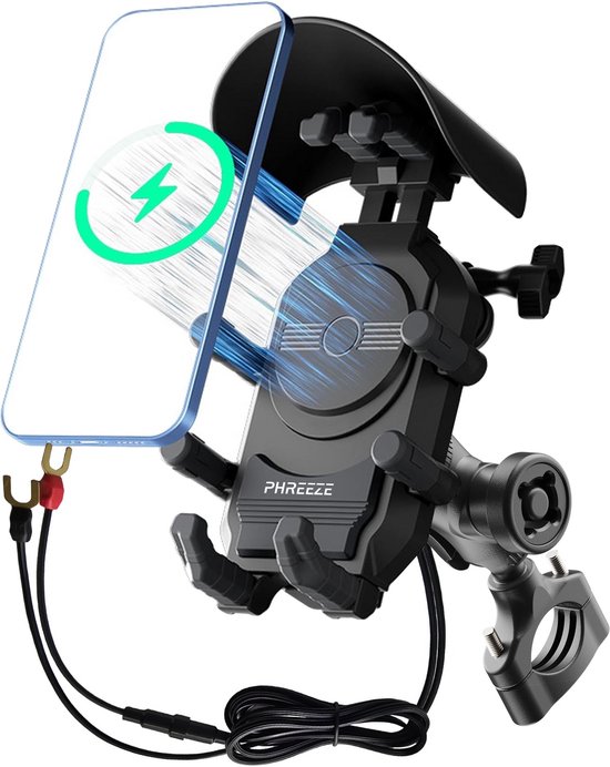 Phreeze PMH10 Telefoonhouder Motor 100% Trillingsvrij met 15W Draadloos Opladen, USB-C & USB-A Lader, Universeel