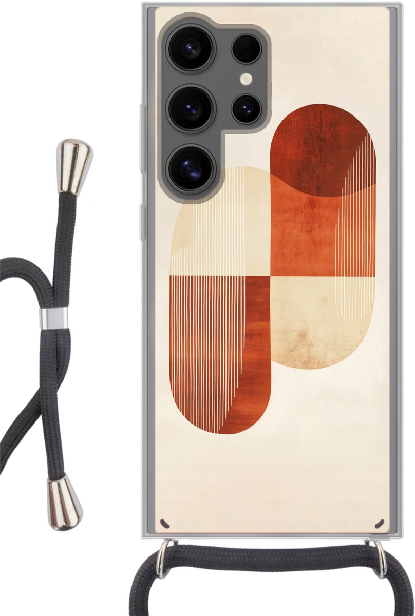 Telefoonhoesje Geschikt voor Samsung Galaxy S24 Ultra - Bogen - Beige - Vormen - Siliconen - Crossbody - Backcover met Koord - Telefoonhoesje met koord - Hoesje met touw Telefoonhoesje