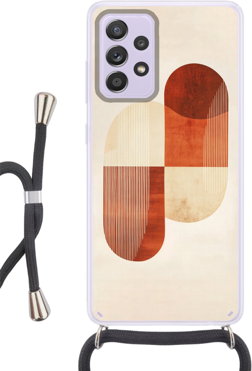 Telefoonhoesje Geschikt voor Samsung Galaxy A53 5G - Bogen - Beige - Vormen - Siliconen - Crossbody - Backcover met Koord - Telefoonhoesje met koord - Hoesje met touw Telefoonhoesje