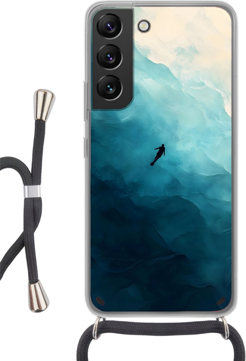 Telefoonhoesje Geschikt voor Samsung Galaxy S22 - Zee - Silhouet - Abstract - Blauw - Siliconen - Crossbody - Backcover met Koord - Telefoonhoesje met koord - Hoesje met touw Telefoonhoesje