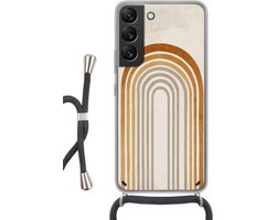 Telefoonhoesje Geschikt voor Samsung Galaxy S22 - Minimalistisch - Boog - Lijnen - Beige - Siliconen - Crossbody - Backcover met Koord - Telefoonhoesje met koord - Hoesje met touw Telefoonhoesje