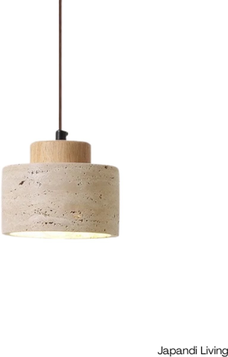 Japandi Living - Hanglamp - Minimalistisch - Wabi Sabi - Marmer - Travertin - Woonkamer, toilet, slaapkamer - Lamp - Eiken hout