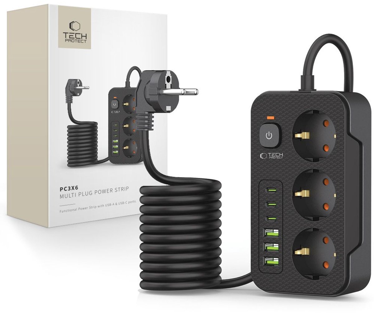 Tech-Protect Stekkerdoos - Met USB en Type-C - 200cm - Bol