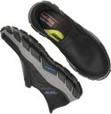 Zwarte Skechers slip-on herenschoenen met Goodyear zolen.