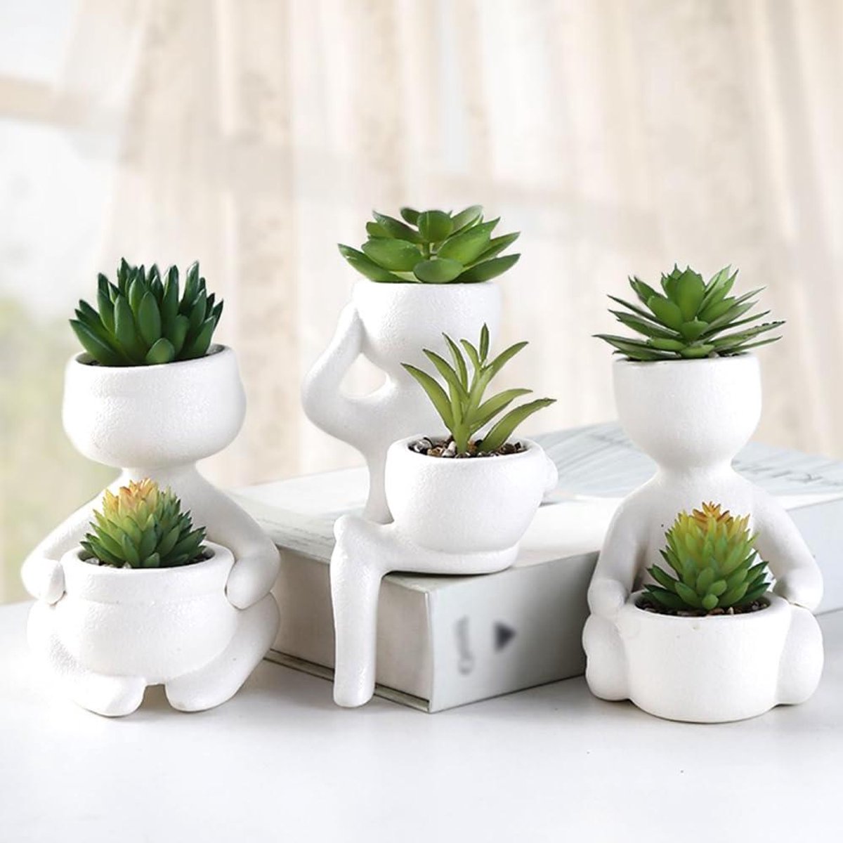 JGS Premium - Set van 3 Kunstmatige Vetplanten in Keramische Potten - Decoratieve Nepplanten - Mini Kunstplanten voor Thuis - Faux Planten - Plastic Nepplanten - Mini Nepplanten