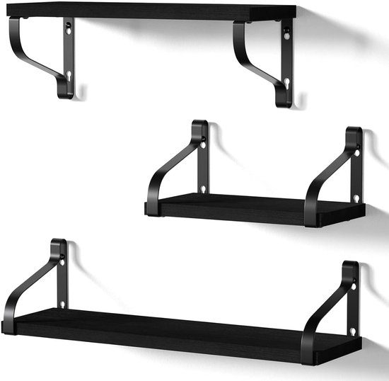 MITREL Set van 3 Zwevende Zeshoekige Zwevende Planken Van Massief Hout Voor Slaapkamer, Woonkamer, Kantoor, Woondecoratie(Donkere Walnoot