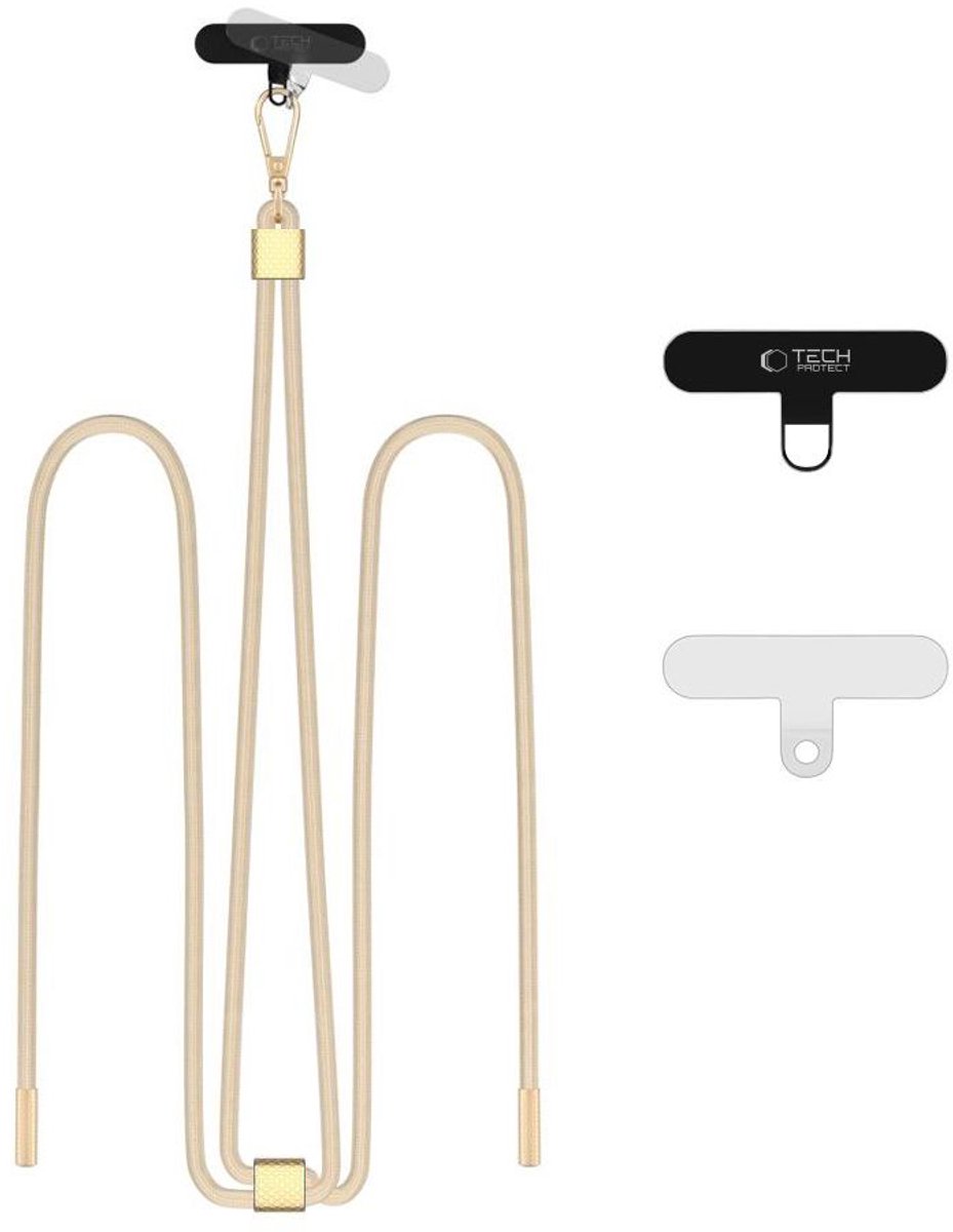 Tech-Protect C2S Rope Crossbody Band Voor Telefoons Beige Goud Hoge Kwaliteit