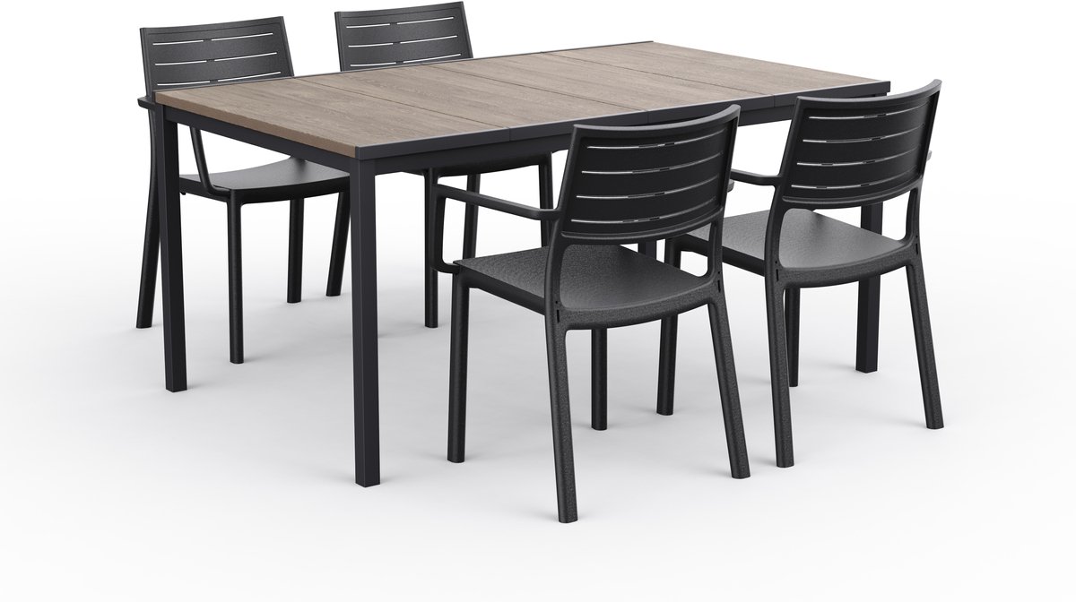 Keter Porto Tuintafel & Metaline Tuinstoelen 4 stuks - Antraciet