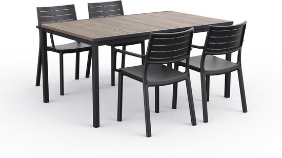 Table de jardin Keter Porto et Chaises de jardin Metaline 4 pièces - Anthracite